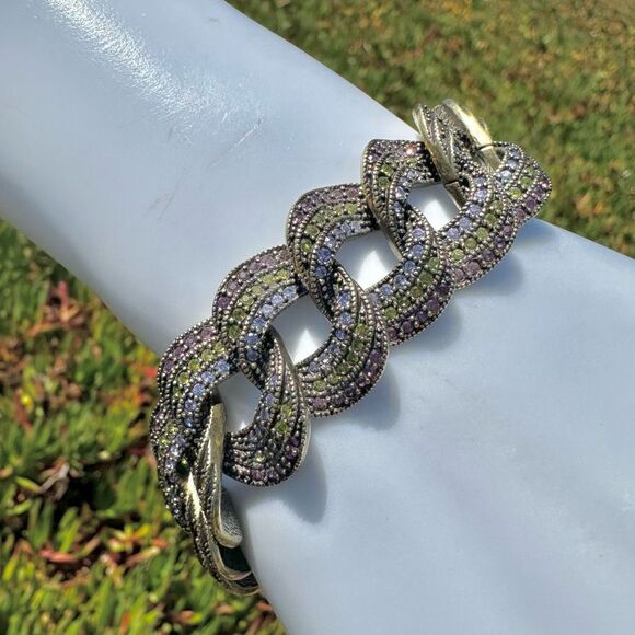 Heidi Daus Multicolor Swarovski Crystal Pavรฉ Link Bracelet - Picture 1 of 12